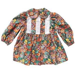 VTG‎ handmade baby toddler Dress Floral Autumn Fall Print Lace Size 12-18 months